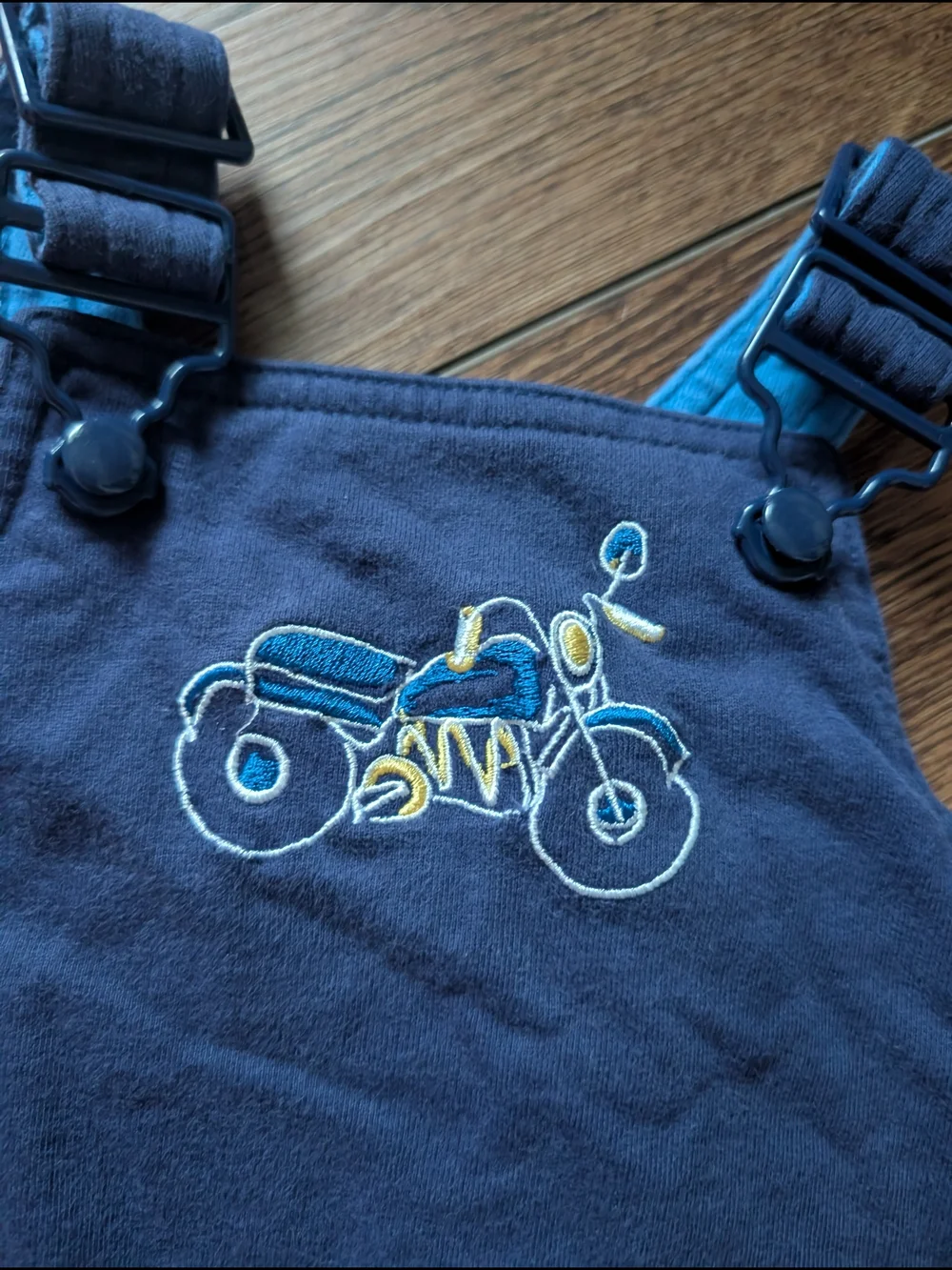 Vintage Gymsport Gymboree Navy Short Overalls With Motorcycle Embroidery‎